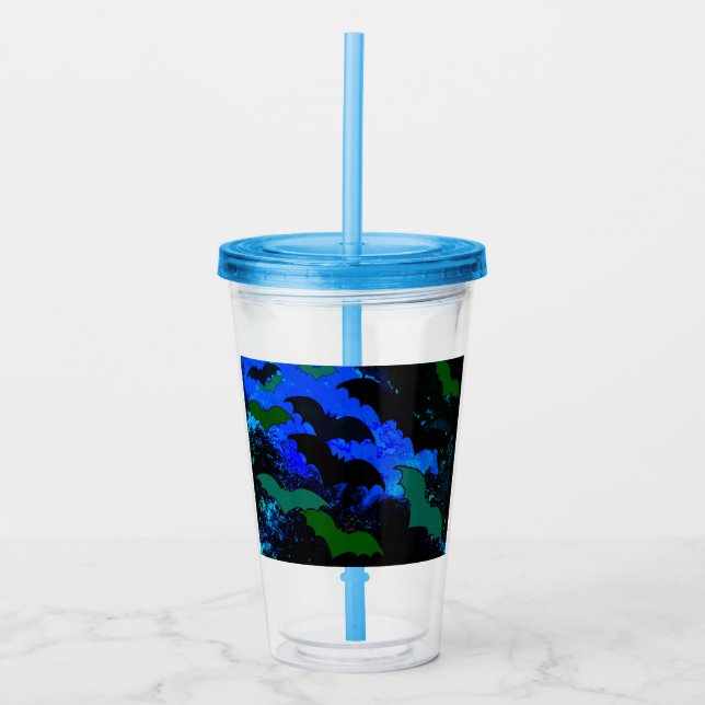 Bats In Flight Blue Acrylic Tumbler (Front)