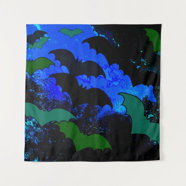 Bats In Flight Blue Tapestry (Front)