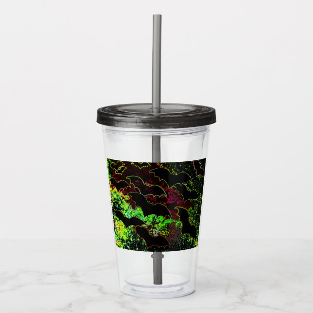 Bats In Flight Neon Acrylic Tumbler (Front)