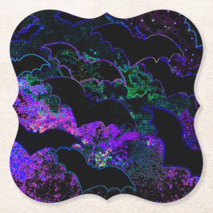 Bats In Flight Neon Purple Paper Coaster