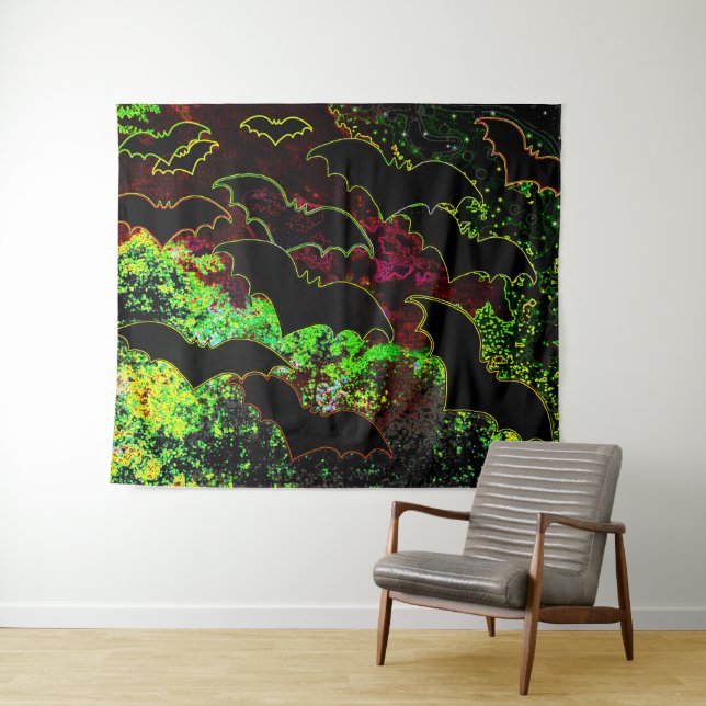 Bats In Flight Neon Tapestry (In Situ (Horizontal))