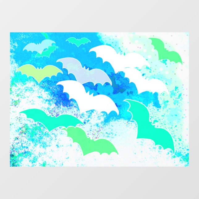 Bats In Flight Pastel Blue Window Cling (Sheet)