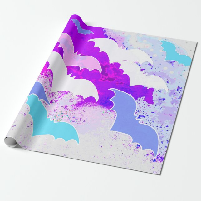 Bats In Flight Pastel Purple Wrapping Paper (Unrolled)