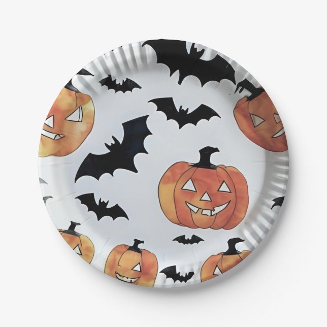 Bats & Jack-O-Lanterns Halloween Party  Paper Plate (Front)