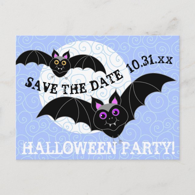 Bats Moon Halloween Party Save the Date Invitation Postcard (Front)