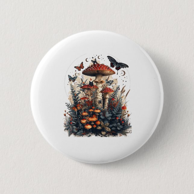 Bats N Mushroom Moon Goblincore 2 Inch Round Button (Front)