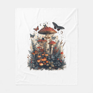 Bats N Mushroom Moon Goblincore Fleece Blanket