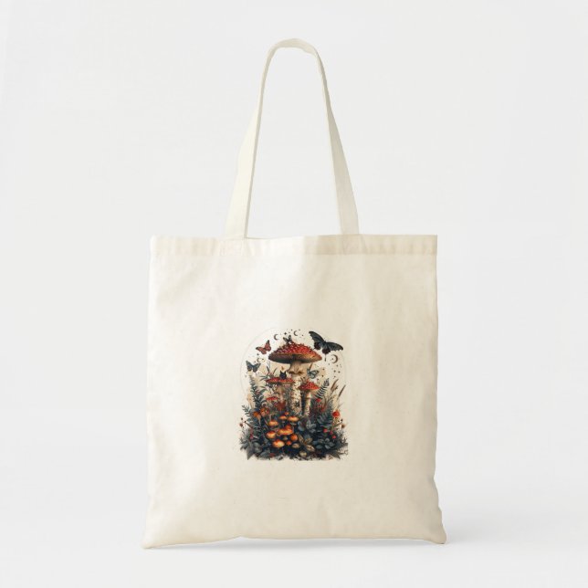 Bats N Mushroom Moon Goblincore Tote Bag (Front)