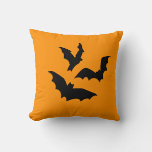 Bats on Orange Halloween Throw Pillow