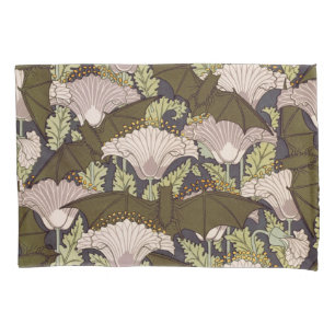 Bats & Poppies,Animal & Floral Design Art Nouveau Pillowcase