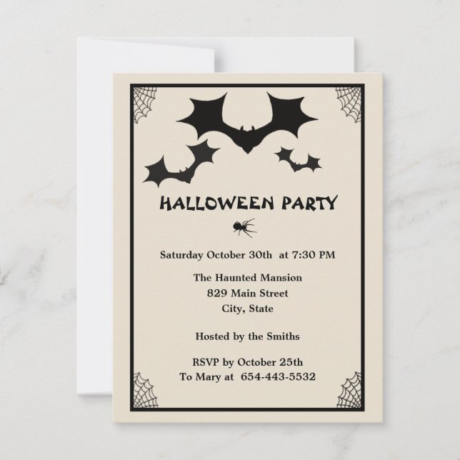 Bats & Spider Invitation Card Template (Front)