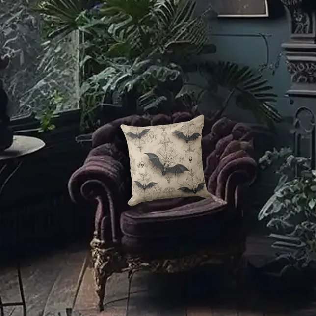 Bats & Spider Webs Gothic Throw Pillow (Creator Uploaded)