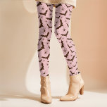 Bats Spiders Pink Girlie Retro Simple Halloween    Leggings<br><div class="desc">This fun Halloween design uses a random pattern of simple brown bats and spiders on a girly pink background that can be customized to what ever colour you would like. This fun design has a retro vibe and can be paired with any top throughout the fall and spooky season! Mix...</div>