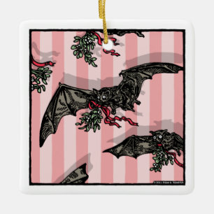 Bats with Mistletoe - Pop Goth Holiday Ceramic Ornament