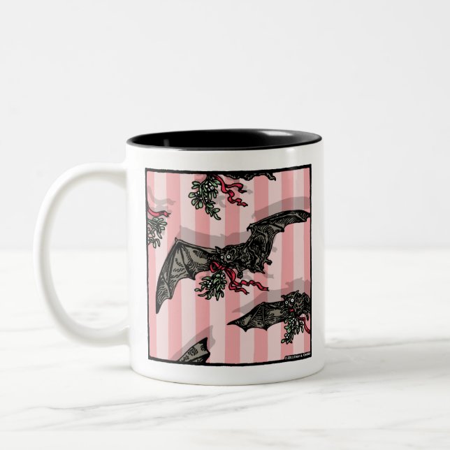 Bats with Mistletoe - Pop Goth Holiday Surreal Two-Tone Coffee Mug (Left)