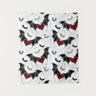 Bats with Red Hearts and smaller bat silhouettes  Tapestry
