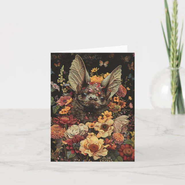 Batte à fleurs sur carte noire (Devant)