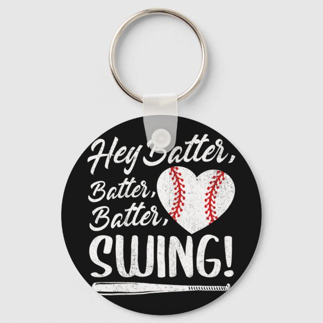 Batter Swing Baseball Heart Mom Cute Women's Mothe Keychain (Front)