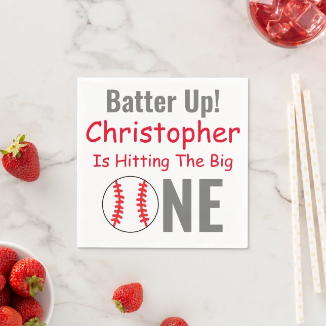 Batter Up! Baseball 1st Birthday Napkin (Insitu)