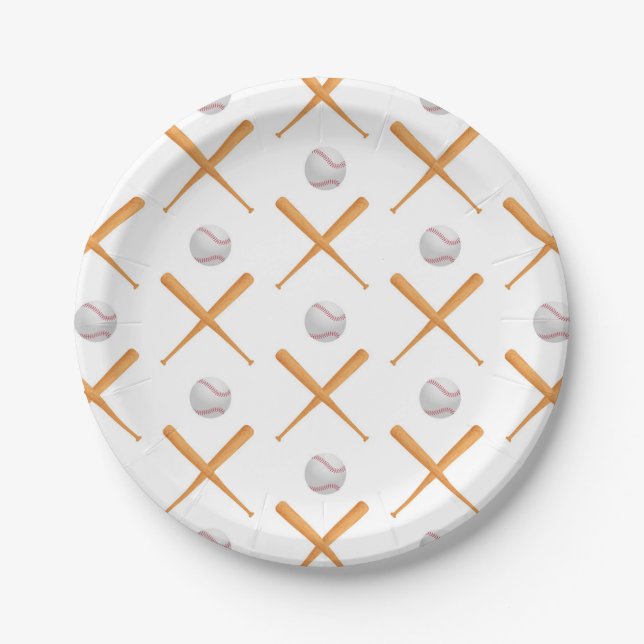 Batter Up Baseball Sports Pattern Paper Plate (Front)