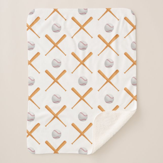 Batter Up Baseball Sports Pattern Sherpa Blanket (Front)