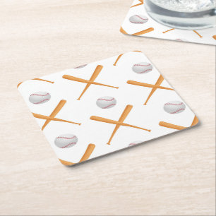 Batter Up Baseball Sports Pattern Square Paper Coaster