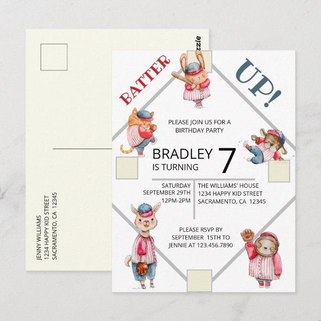 Batter Up! Invitation pour l'anniversaire des garç (Devant / Derrière)