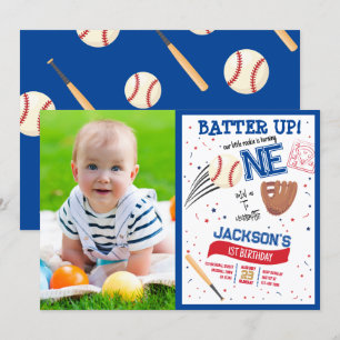 Batter Up Rookie Cute Baseball Photo 1st Birthday Invitation
