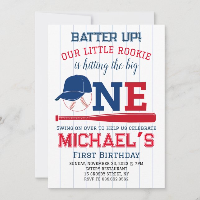 Batter Up Rookie Of The Year Baseball Invitation (Front)