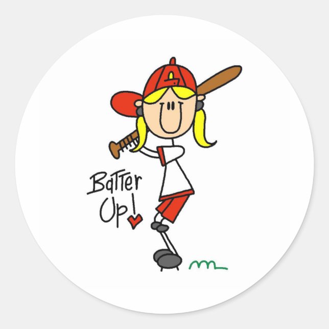 Batter Up! Softball Stick Figure Sticker (Front)