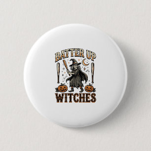Batter Up Witches Vintage Halloween Baseball Desig 2 Inch Round Button