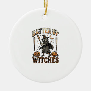 Batter Up Witches Vintage Halloween Baseball Desig Ceramic Ornament