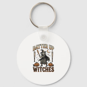 Batter Up Witches Vintage Halloween Baseball Desig Keychain