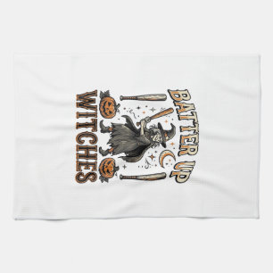 Batter Up Witches Vintage Halloween Baseball Desig Kitchen Towel