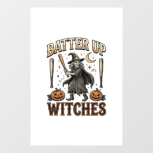 Batter Up Witches Vintage Halloween Baseball Desig Window Cling