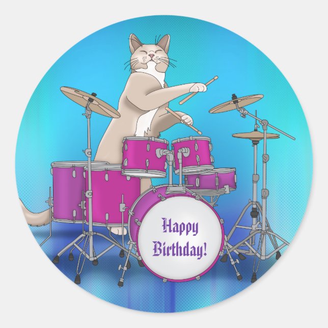 Batterie de jeu de chat - Sticker rond bleu (Devant)