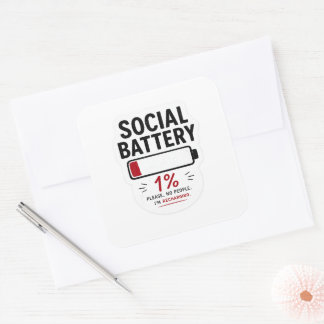 Batterie Sociale Faible Grand Autocollant Carré | 