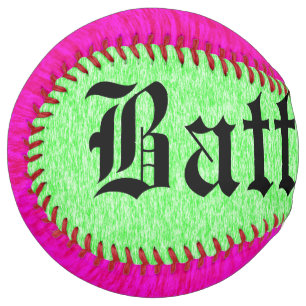 Batters Up Text On Pink And Green, Softball