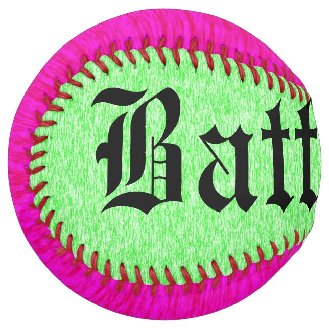 Batters Up Text On Pink And Green, Softball (Back Right)