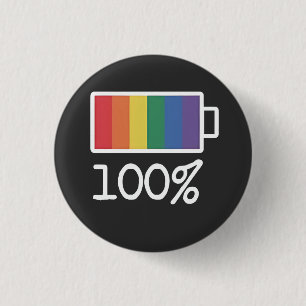 Battery 100% Gay Funny LGBT Pride Month Equality 1 Inch Round Button