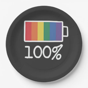 Battery 100% Gay Funny LGBT Pride Month Equality  Paper Plate