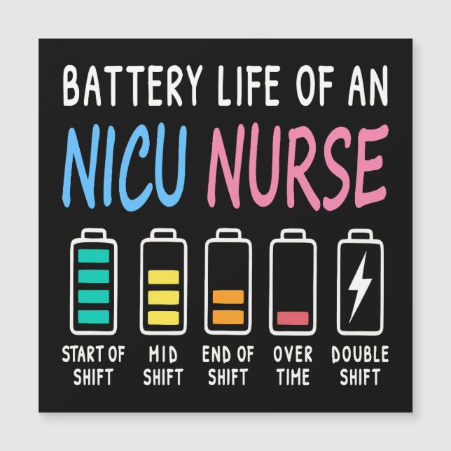 Battery life of a NICU nurse humor chart (Front)