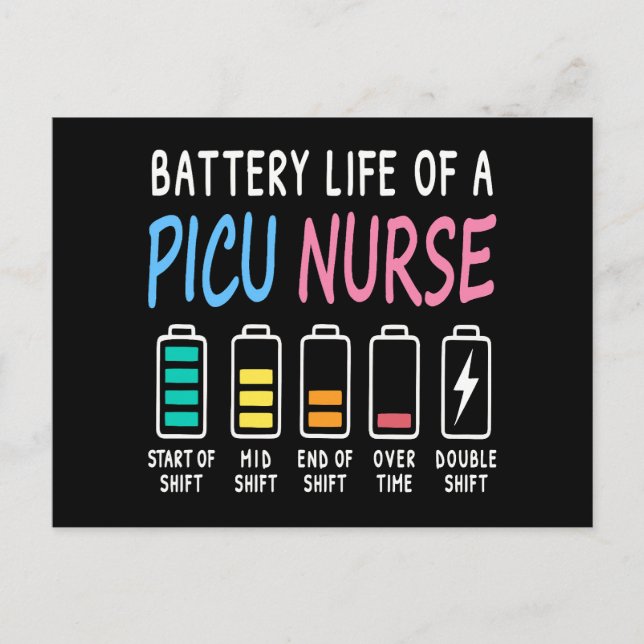Battery life of a PICU nurse humor chart Postcard (Front)