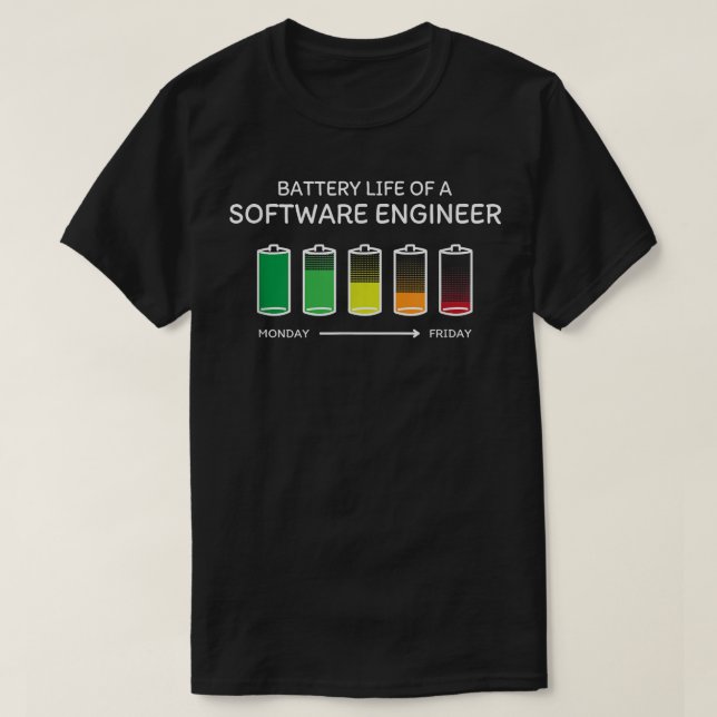 Battery Life of a Software Engineer Friends Develo T-Shirt (Design Front)