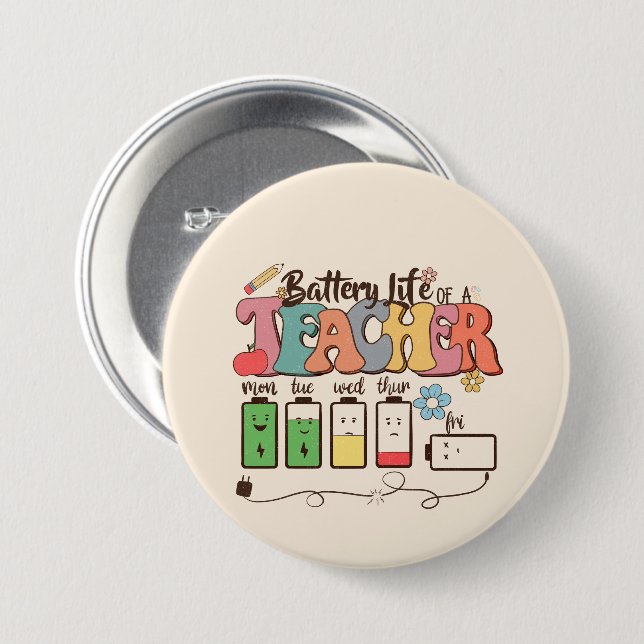 Battery Life of a Teacher – Relatable Educator 3 Inch Round Button (Front & Back)