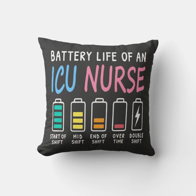 Battery life of an ICU nurse humor chart Throw Pillow (Front)