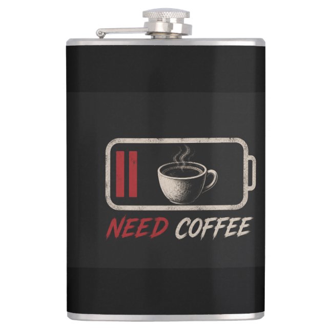 Battery Low Need Coffee – Hip Flask (Front)