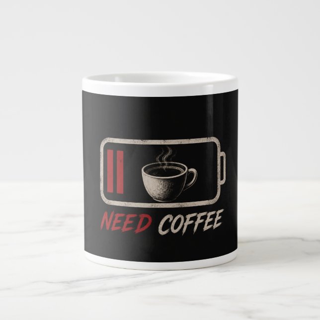 Battery Low Need Coffee – Large Coffee Mug (Front)
