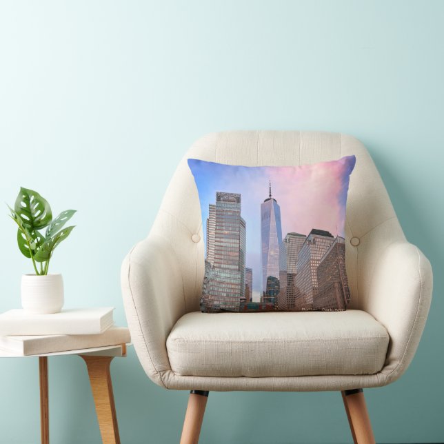 Battery Park from Staten Island Ferry NYC Throw Pillow (Chair)