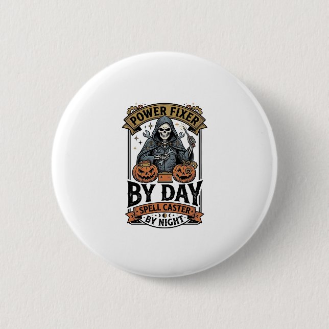 Battery Repair Witch Funny Halloween Technician Sh 2 Inch Round Button (Front)